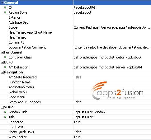 page layout properties apps2fusion